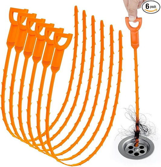 25 Inch Snake Drain Clog Remover Tool, 6PCS Hair Drain Cleaner Tool, Hair Cather Shower Drain Tool, Drain Auger hair Cleaning Tool for Shower Kitchen Sink Bath Tub Bathroom