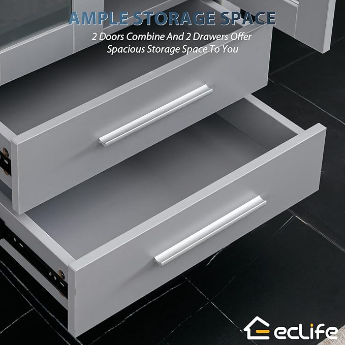 eclife 72" Modern Bathroom Vanity Sink Combo Freestanding Cabinet with Small Side Cabinet, Without Vessel Sink, Faucet, Drain (Gray Vanity Only)