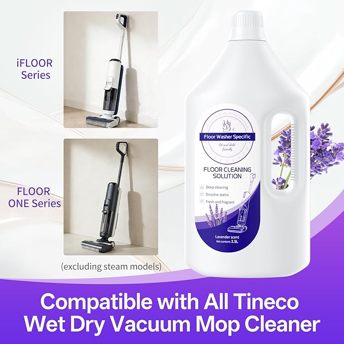 Floor Cleaner Compatible with Tineco Cleaning Solution, Suitable with All Robotic Vacuum Mop and Cordless Wet/Dry Vacuum Mop Cleaner, Multi-Surface Deodorizing & Cleaning Solution (1 L, Lavender)