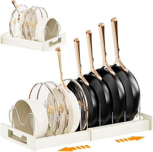 Dayacoco Pot and Pan Organizer, Expandable Pot Organizers Inside Cabinet, Pots and Pans Organizer under Cabinet with 10 Adjustable Compartments for Kitchen Cabinet,Frying Rack, Lid, Cookware, 2 Pcs