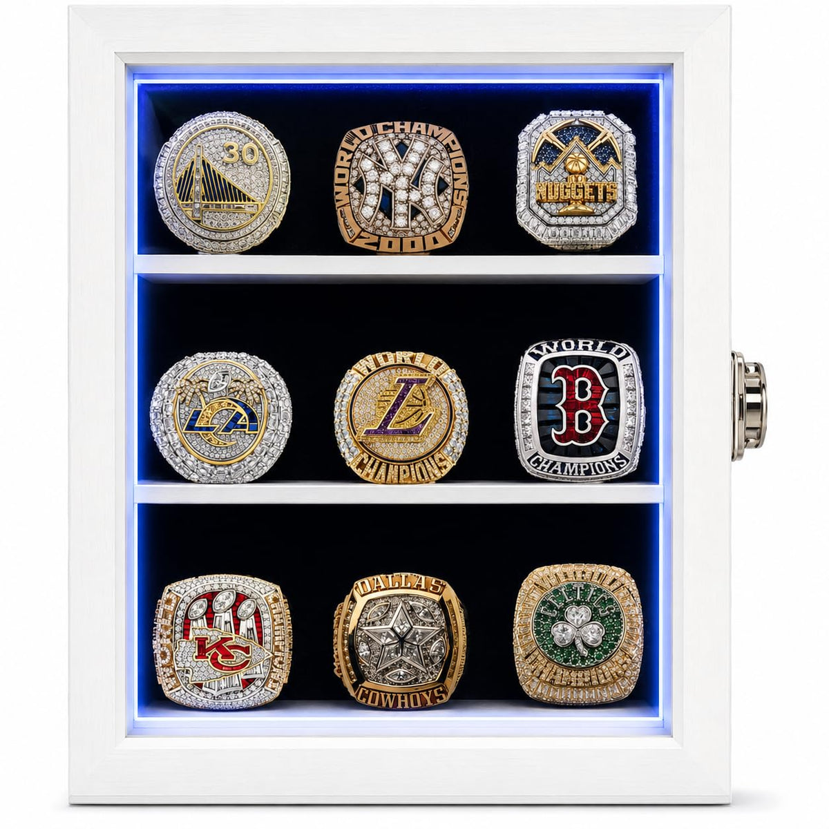 Championship Ring Display Case RGB LED Wall Display (9 Ring - Image 1