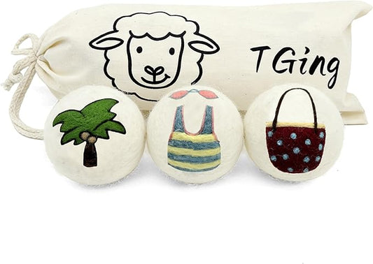 Reusable Wool Dryer Balls, 3.2-inch Handmade Felted Wool Balls (3-Pack), Softens Clothes, Naturally Reduces Drying Time and Static Electricity