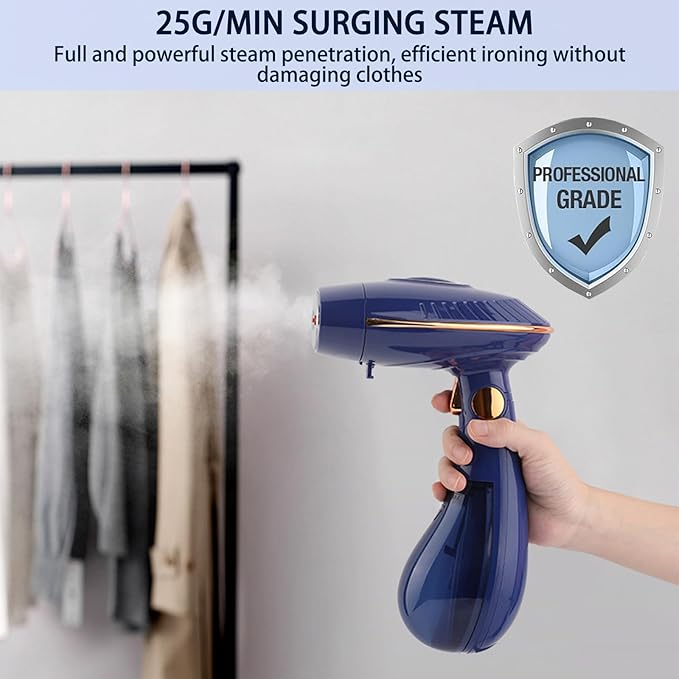 Foldable Steamer for Clothes, 1500W Household and Travel Powerful Steamer, 30S Rapid Preheating, 1.76lb, 168ml Horizontal and Vertical Wet Dry Dual-purpose Iron (Blue)