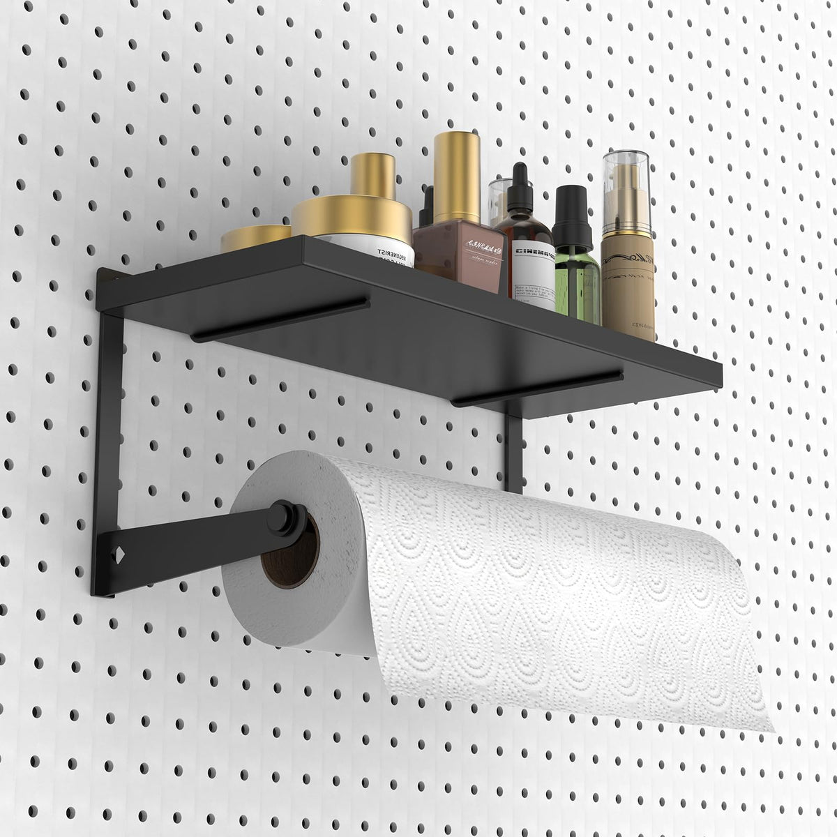 Pegboard Paper Towel Holder with Shelf, Heavy Duty Peg - Image 1