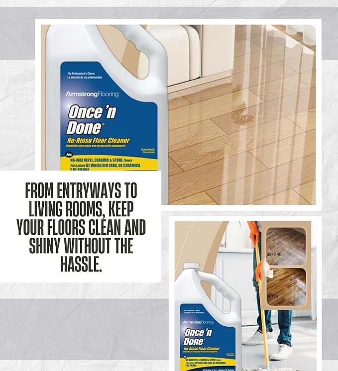 Armstrong Once'N Done Floor Cleaner Liquid 64 oz Bundle with Microfiber Cloth – Multi-Surface Floor Cleaner for Vinyl, Laminate, Tile, and More – Gift Set (2 Items)