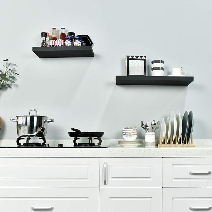 WELLAND Simons Floating Wall Shelf Ledge Shelves, 18-Inch, Black