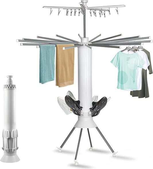 4-Legged Foldable Clothes Drying Rack with Wheels, Portable Large Capacity Space Saving Foldable Drying Rack for Indoor Outdoor Home Use, Ideal for Laundry Room Balcony Apartment