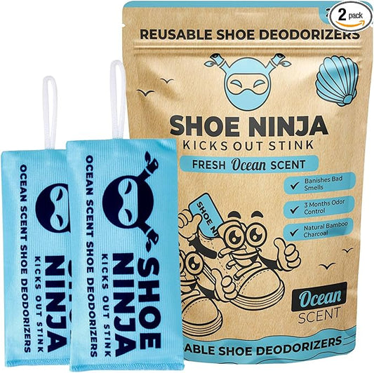 Shoe Ninja Shoe Deodorizer - Shoe Odor Elimination with Activated Charcoal, Versatile and Reusable Shoe Smell Remover, Boxing Glove Deodorizer, and Shoe Freshener, Great for Sports - 1 Pack Count of 2