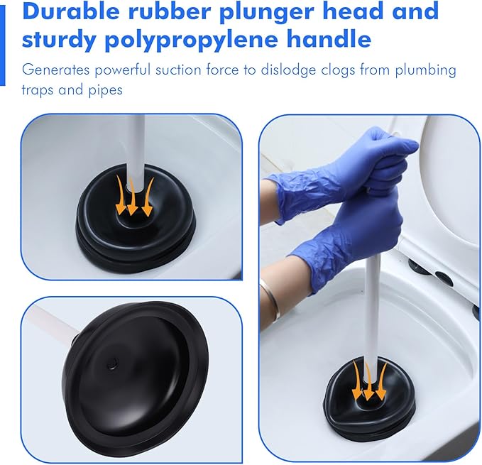 12 Pack Toilet Plungers Bulk with 19.7 Inch Long Handle Force Suction Cup Rubber Plunger for Bathroom to Fix Clogged Toilets Drains (Black)