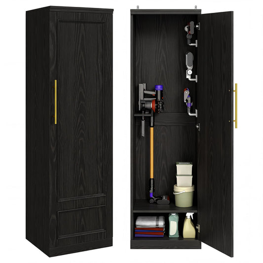Broom Closet Storage Cabinet, 65" H Slim Utility Closet Black - Image 1