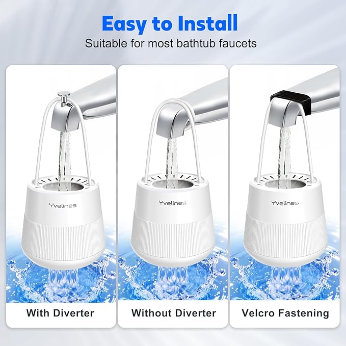 15-Stage Bath Water Filter for Tub Faucet, Yvelines 7500 Gallons Bathtub Filter Softens Hard Water & Removes Chlorine for Healthier Skin & Hair, BPA-Free (Black)