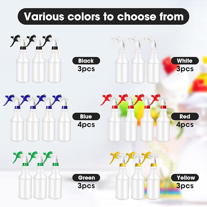 Rtteri 20 Pack 32oz Plastic Spray Bottles for Cleaning Solutions, Empty Spray Bottles Bulk, Adjustable Leak Proof with Label for Plants Pet BBQ Kitchen(Multicolor)