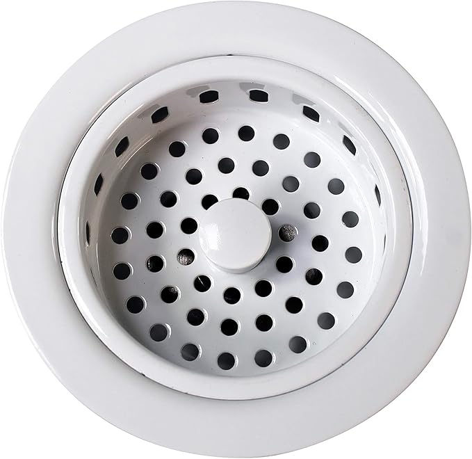 Westbrass D2165-50 Post Style Large Kitchen Basket Strainer with Waste Disposal Flange and Stopper, Powder Coat White