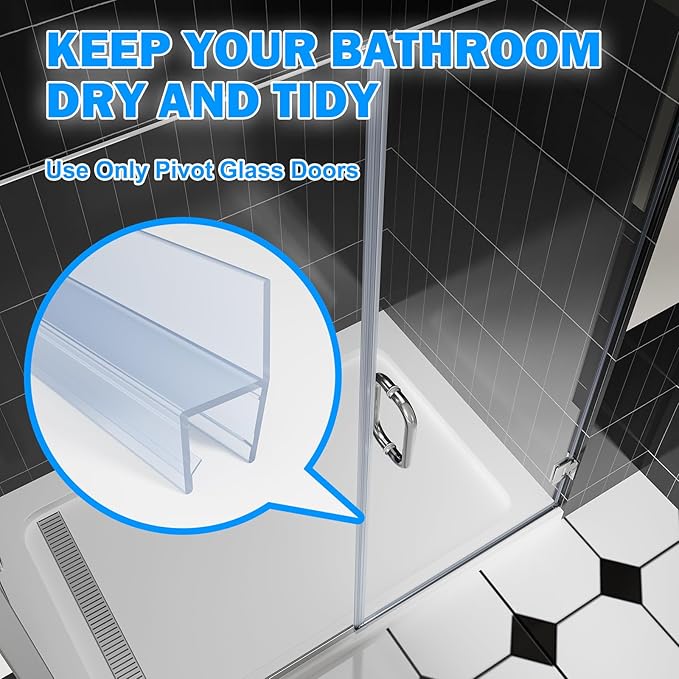 2pcs Shower Door Side Seal Strips, 80” Long H-Type Pivot Glass Door Side Seal, Stop Shower Leaks, Suitable for 3/8" Glass