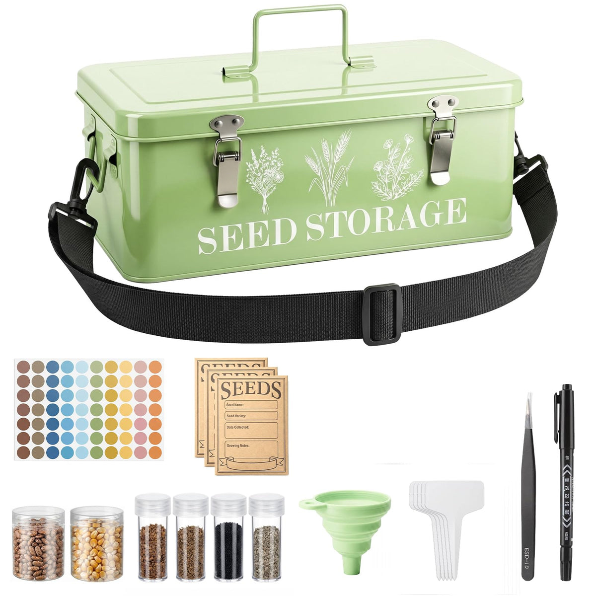 Seed Storage Organizer with Strap, 10 Large & 30 Small Bottles - Image 1