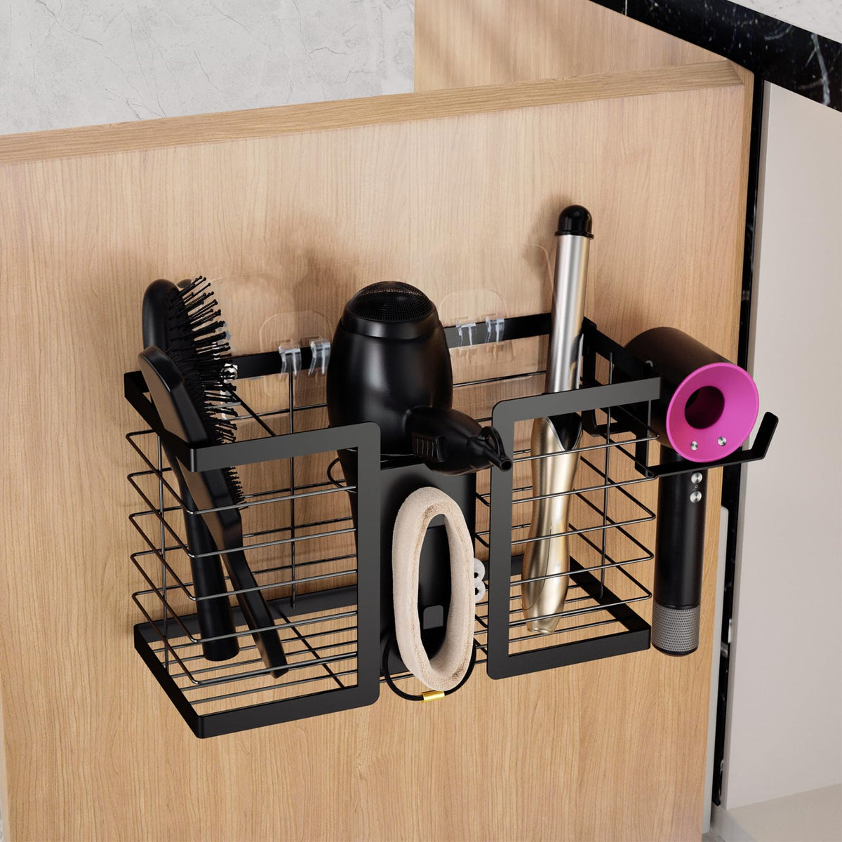 FUNKYLEE 3-in-1 Universal Hair Tool Organizer Wall Mount, Black - Image 1