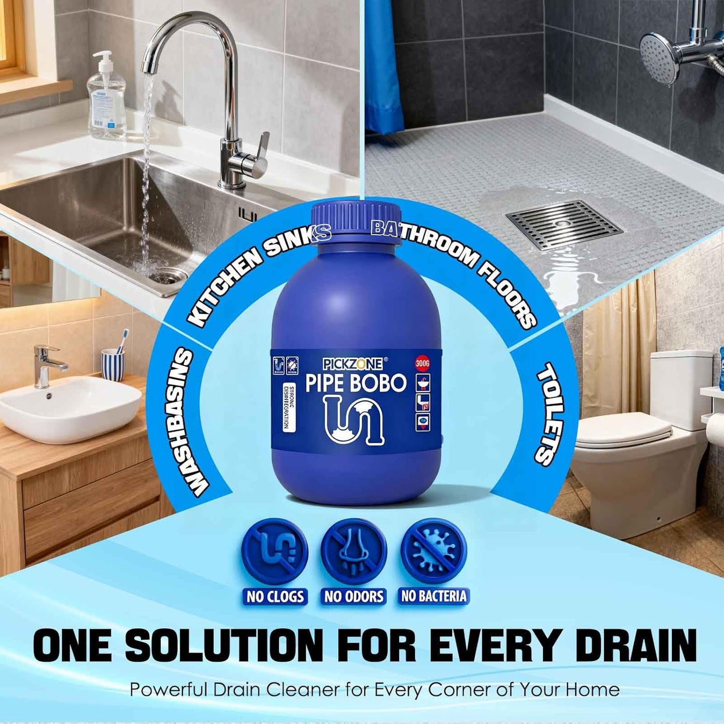 Heavy-Duty Drain Cleaner & Clog Remover – Powerful Unclogging for Shower, Tub & Kitchen (3-Pack) | Fixory911