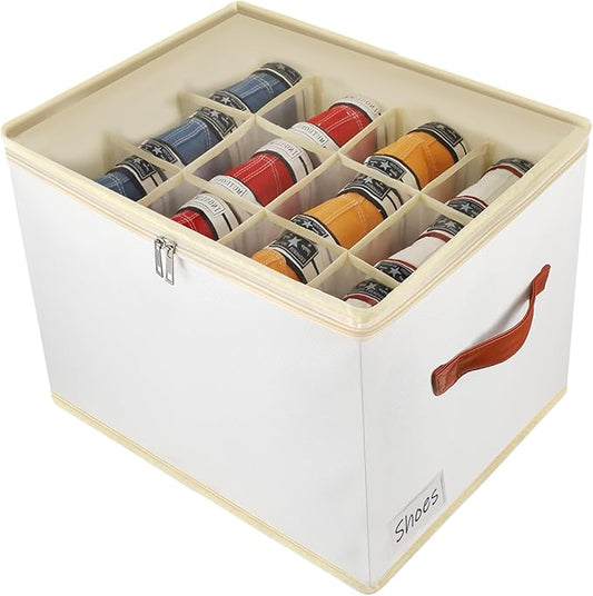 Shoe Storage Box Organizer for Closet - Space Saver Shoes Containers Bin with Clear Lids Stackable, Can Fit Ottoman, Foldable Shoe Rack Cabinet Cubby for Wardrobe (1 Pack)