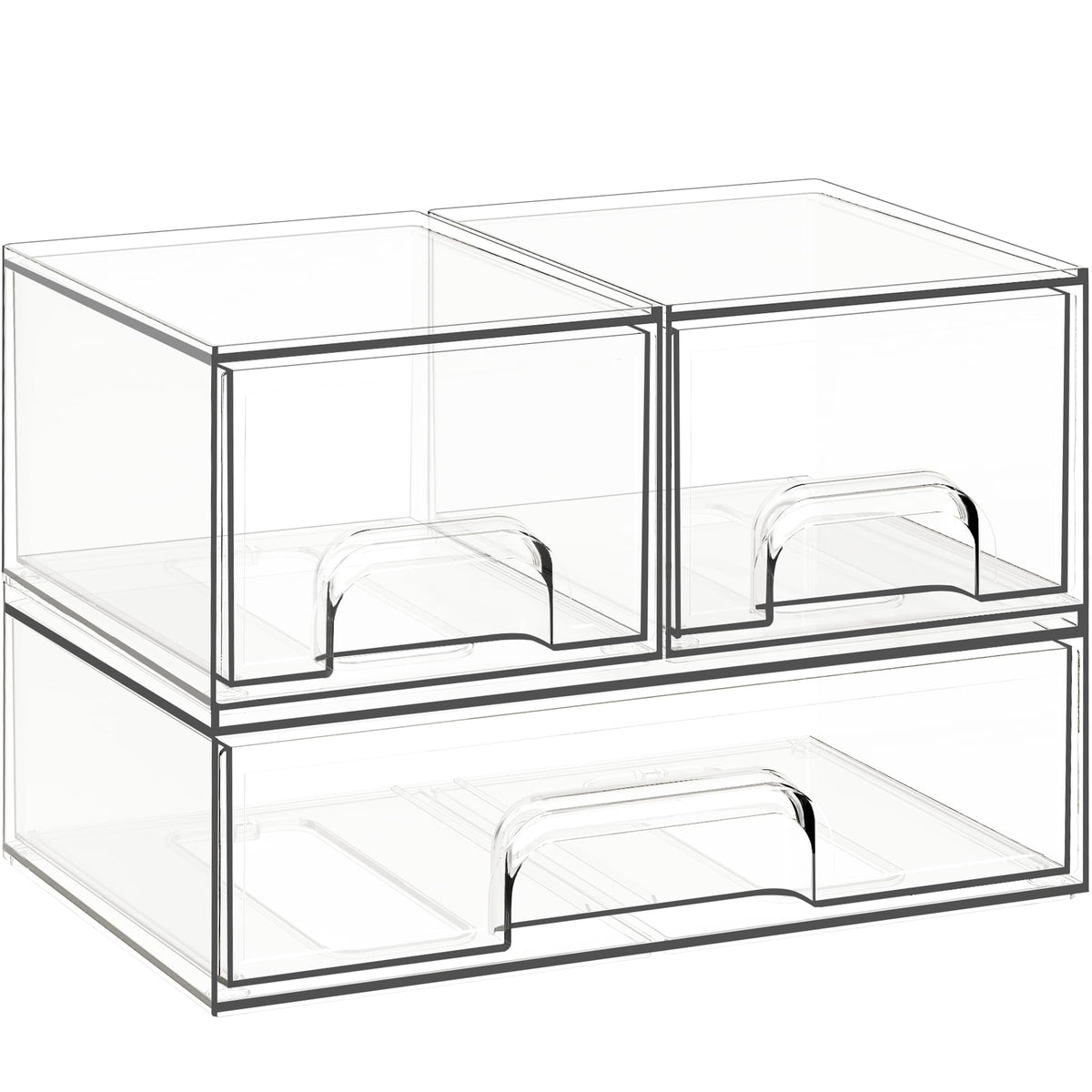 Criusia Stackable Storage Drawers, 3 Pack Clear Acrylic Makeup & - Image 1