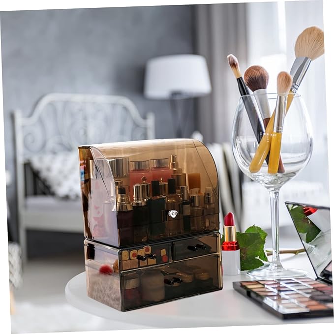 Acrylic Cosmetic Storage Organizer Box Cover Transparent Makeup Holder for Lipsticks Brushes and Sundries Stylish Desktop Organizer for Vanity and Bathroom Use