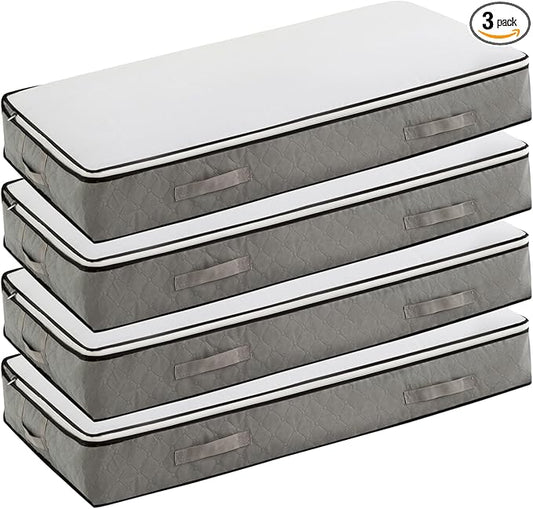 90L Under Bed Storage Containers, Foldable black Underbed Storage Bags - Closet Organizers and Storage Bins for Wrapping Paper, Blanket, Clothing, Comforter, Sweaters, Pillows, Linen Sheets