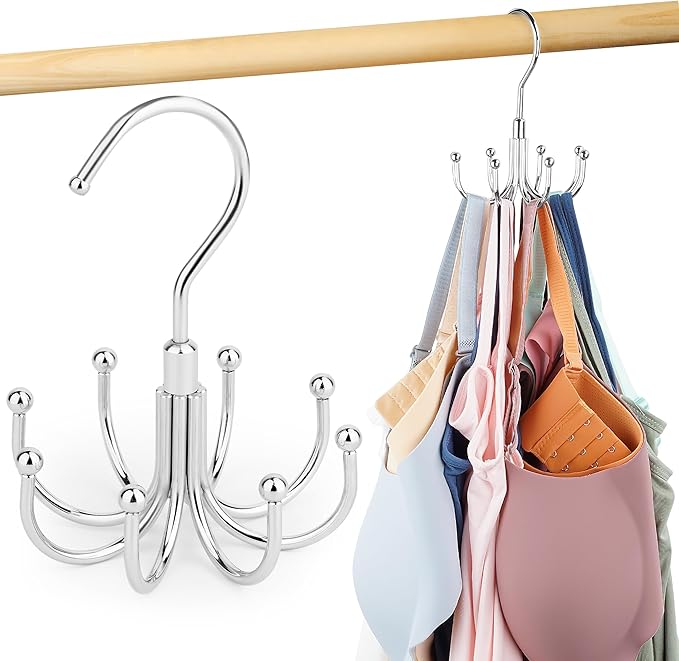 Tank Top Hanger, Rotatable Bra Hanger for Closet, Max 24 Capacity Metal Tank Top Holder Storage Space Saving Sport Bra Organizer, Silver