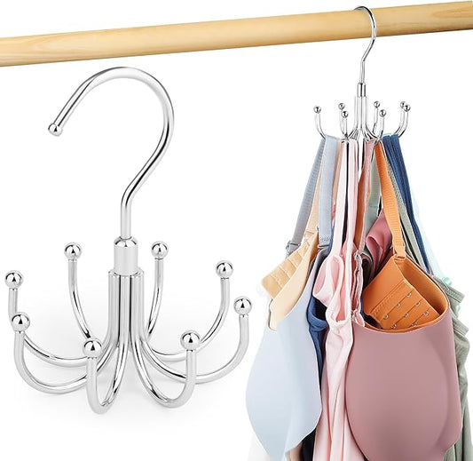 2 Pack Tank Top Hanger, Rotatable Bra Hanger for Closet, Max 24 Capacity Metal Tank Top Holder Storage Space Saving Sport Bra Organizer, Silver