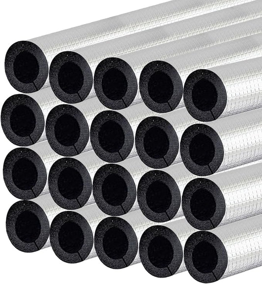 3/5'' ID Pipe Insulation Foam Tube Heat Tape for Water Pipes Self Adhesive 20PC Insulation Foam Wrap Aluminum Foil Pipe Covers for Spigot, Winter Outside Pipes, Sprinkler (Black)