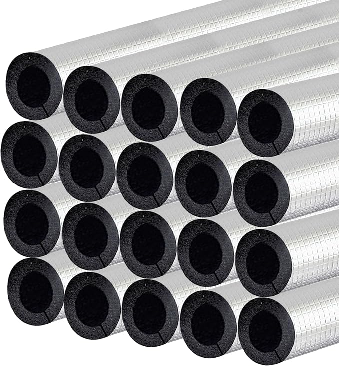 1/2 '' ID Pipe Insulation Foam Tube Heat Tape for Water Pipes Self Adhesive, 20PC Aluminum Foil Wrap for Spigot, Winter Outdoor Pipes & Sprinkler (Black)