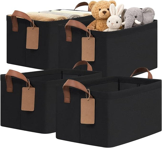 CHICVITA 4 Pack Storage Baskets for Shelves, Collapsible Fabric Closet Storage Bins with Metal Frame, Towel Organizer for Living Room, 14.8" x 10.3" x 8.3", Black