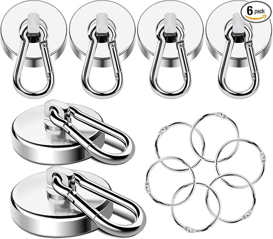 MIKEDE Magnetic Hooks Heavy Duty, 150LB Strong Swivel Neodymium Magnets with Magnetic Carabiner Hooks, Powerful Magnet Hooks for Hanging, Cruise Ship, Curtain, Home, Workplace - 6 Pack