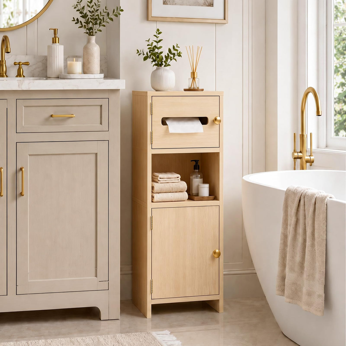 HOOBRO Small Bathroom Storage Cabinet, Wooden Slim - Image 1