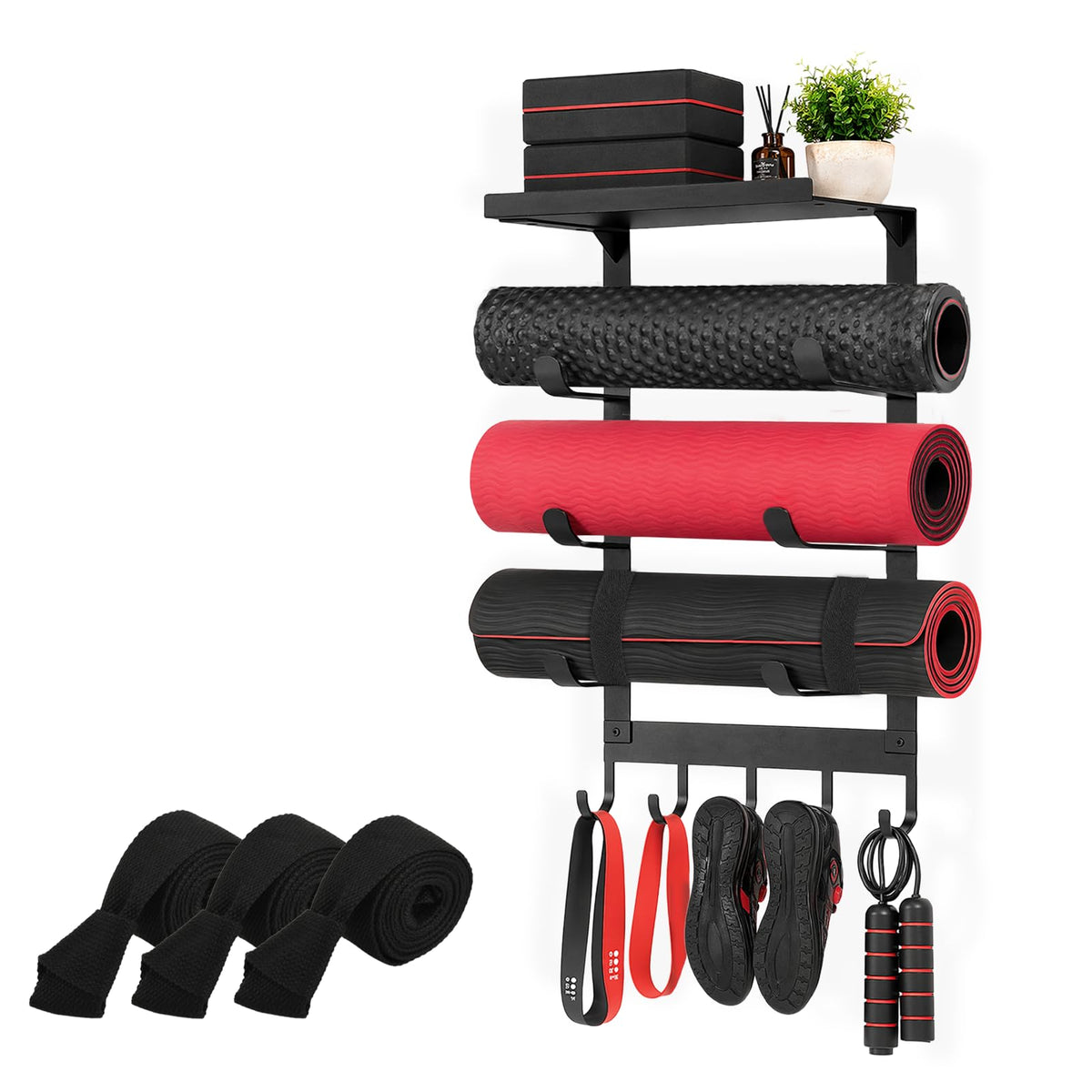Yoga Mat Holder Wall Mount, 4-Tier Home Gym Storage Rack - Image 1