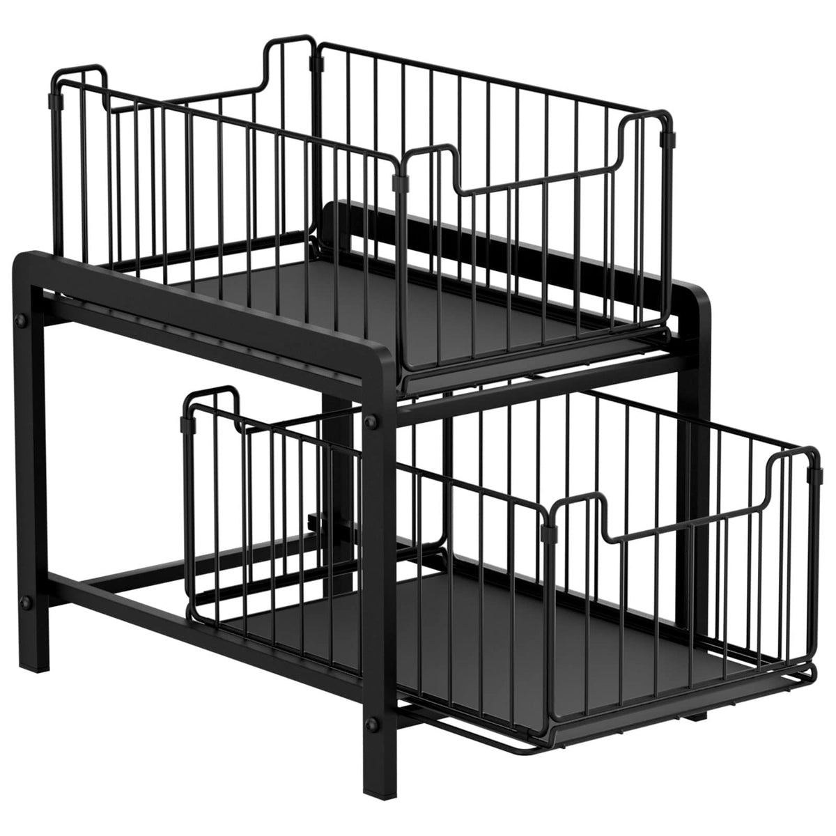NPPLUS 2 Tier Black Under Sink Organzier With Sliding Drawer - Image 1