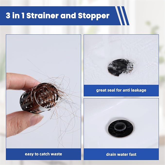 Universal Bathroom Sink Drain Strainer Hair Catcher Upgraded with Removable Stainless Steel Filter Basket, 3 in 1 Pop Up Sink Stopper for 1.1''~2.36'' Sink Basin Hole, Oil Rubbed Bronze