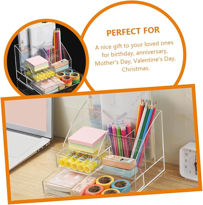 Unomor Multi-purpose Acrylic Desk Organizer Stationery Sundries Organizer Tabletop Storage Box Drawer