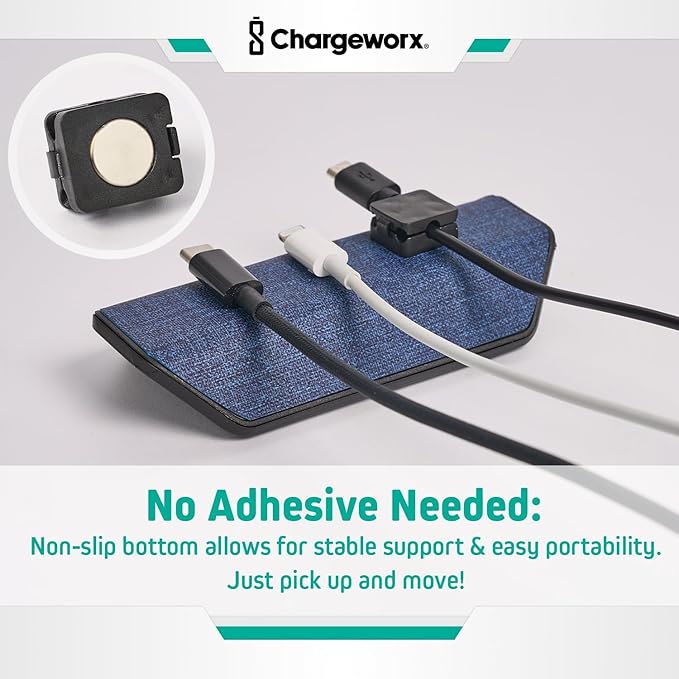CHARGEWORX Magnetic Cable Organizer – 4 Pack - Weighted Non-Adhesive Cord Holder with 3 Magnetic Clips for USB-C, Lightning & MagSafe Cables – Desk, Office & Nightstand Cable Management