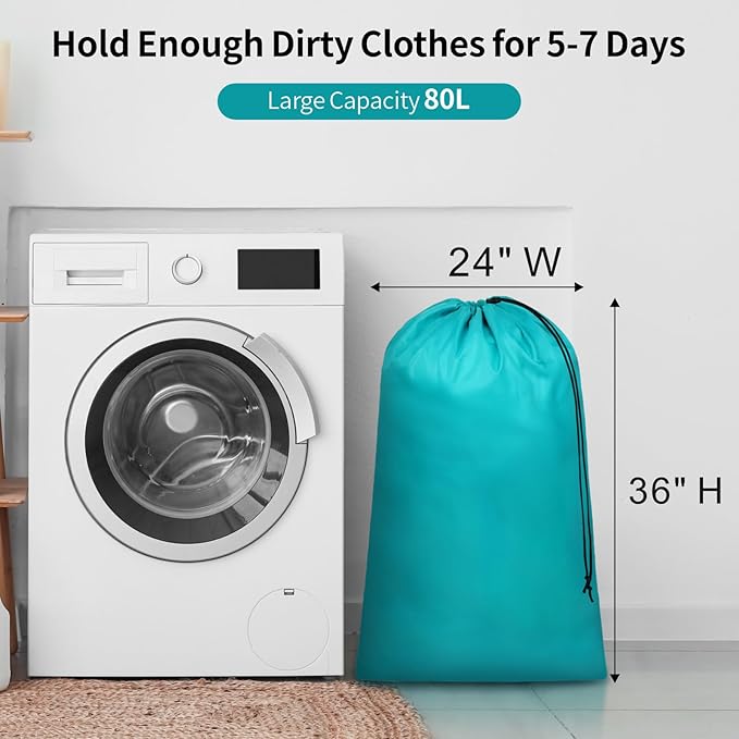 F-color Travel Laundry Bags 2 Pack - Cruise Essentials 2026 Washable Large Dirty Clothes Organizer Pouch 24 x 36 Inch for Cruise Ship Cabin, Summer Camp & College Dorm Hamper Liner, Blue & Pink