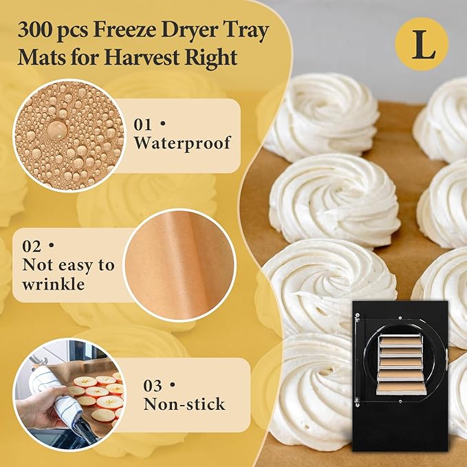 300 PCS Freeze Dryer Tray Mats for Harvest Right Dryer - Freeze Dryer Parchment Paper Set for Medium Trays - Non-Stick Baking Mats One-Off Parchment Paper Harvest Right Accessories (19.6" x 8.4")