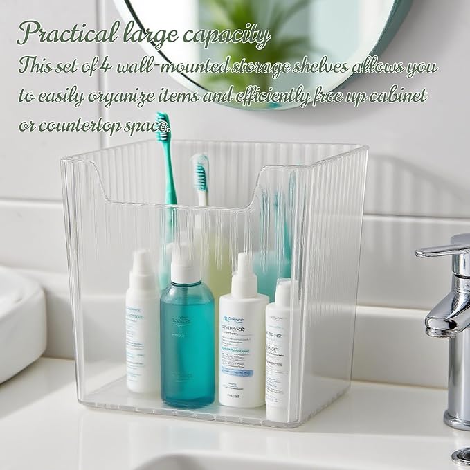 Daxolanz 4 Pack Wall Mounted Storage Bins, Small Hanging Organizers with Self-Stick Mount for Bathroom, Kitchen, Office, Craft Room