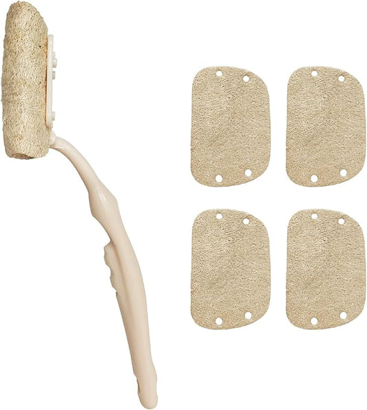 Natural Loofah Sponge with Handle, 5-Piece Replaceable Eco Sponges for Cleaning, Non-Scratch Scrubber for Dishwashing Cookware Pans, Kitchen Eco-Friendly Tools