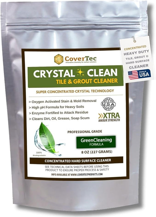 CoverTec CrystalClean CT-50 Tile Grout, Hard Surface Powerful Mold, Mildew, Grease, Oil, Stain Remover | Concentrated Cleaner, High pH, Citrus Fragrance 8oz, Prof Grade