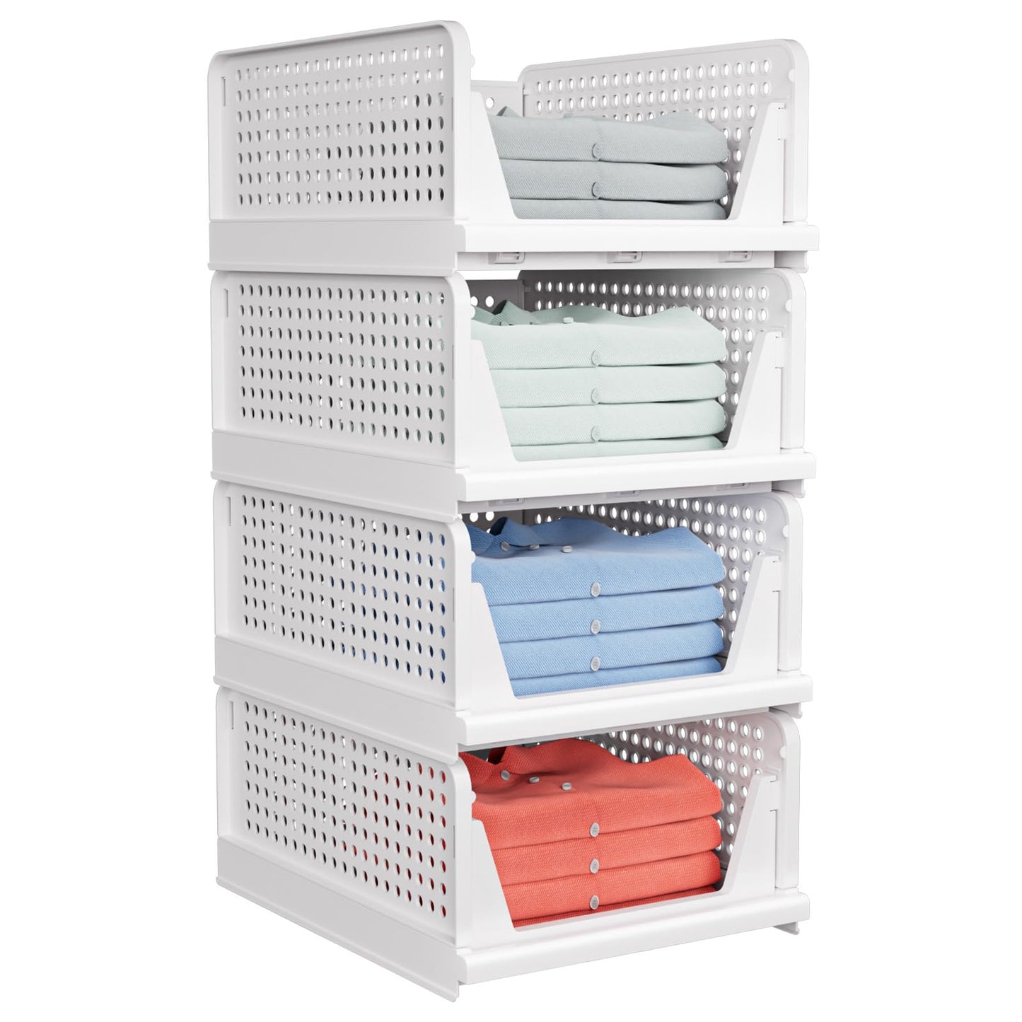 4 Pack Stackable Closet Storage Basket - Stackable Storage Bins - Image 1