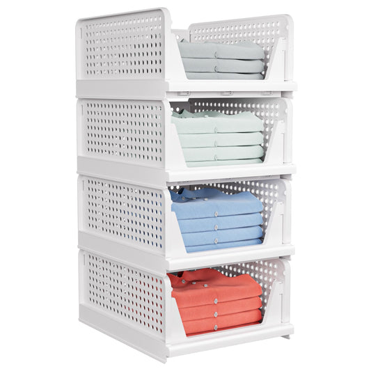 4 Pack Stackable Closet Storage Basket - Stackable Storage Bins - Image 1