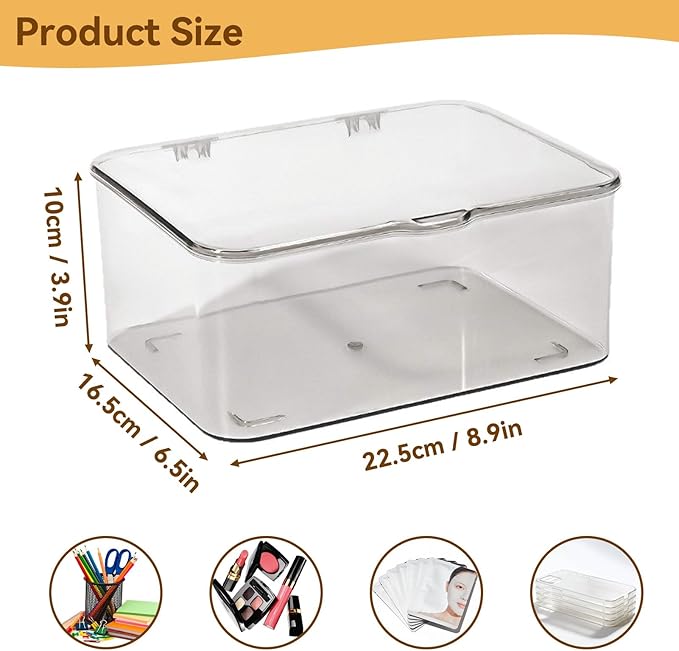 Cyrank Storage Bins with Lids, Clear Plastic Storage Box Stackable Organizer Bin with Lid Small Box Container 8.9x6.5x3.9 in for Home Office Kitchen School Garage Bathroom