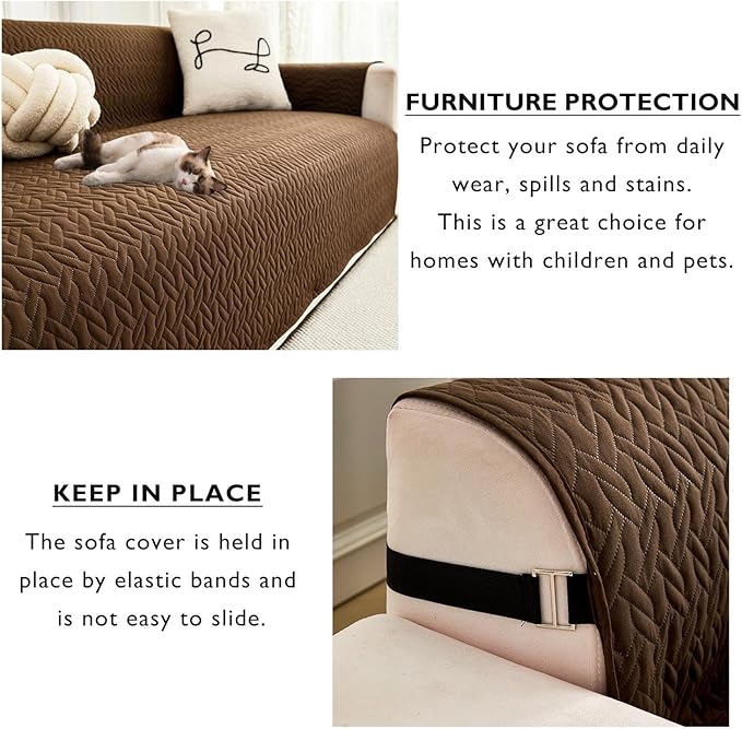 Cmfshape Skidproof Sofa Cover-Geometrical Couch Slipcover with Elastic Straps-Easy Fit Slip Cover-Washable Furniture Protector for Pets and Kids(Sofa66,Coffee)