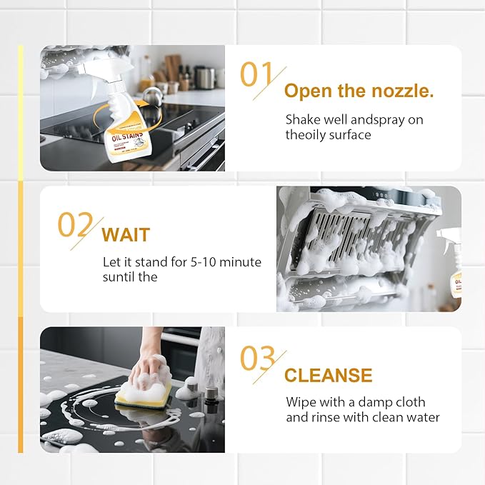 Heavy Oil Stain Cleaner Kitchen, Clean Up Kitchen Oil Stains, 2025 Upgrade Cleaner Spray Degreaser Cleaner, Stain Remover for Pot, Stoves and Range Hoods (1)