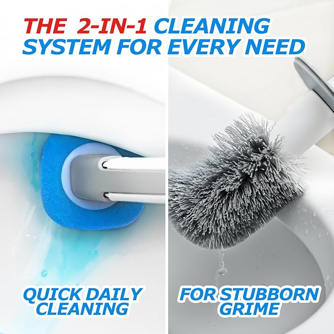 Disposable Toilet Brush&Toilet Bowl Brush and Holder Set - Toilet Scrubber Brush,Toilet Bowl Cleaners,Household Essentials,Cleaning Supplies,White