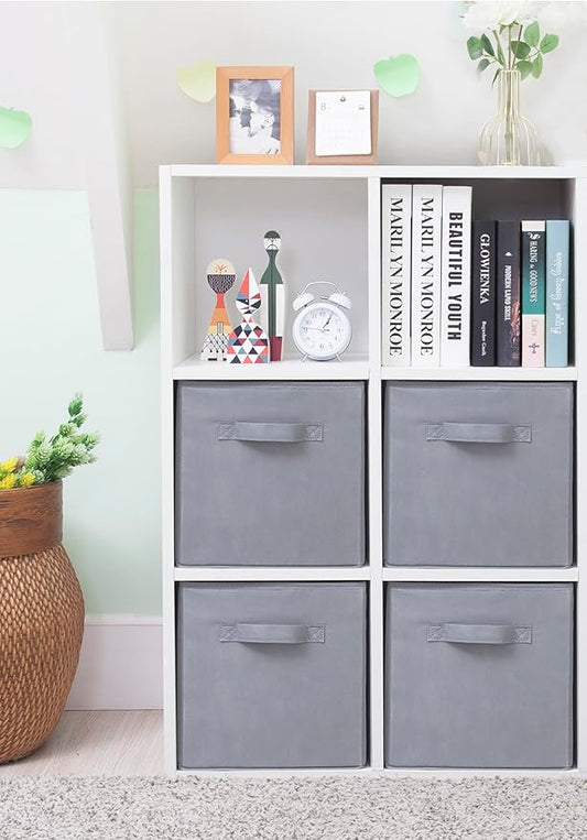 Storage Cubes, 11 Inch Cube Storage Bins, Set of 4, Fabric Foldable Storage Bins With Handles, Closet Storage Organizer Bins, Cubby Clothing Storage Baskets for Shelves, Gray