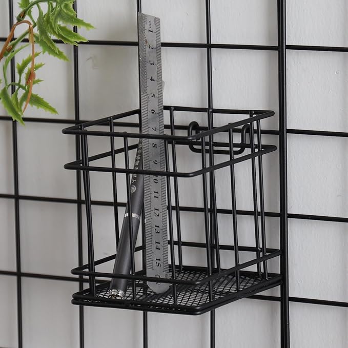 Metal Mesh Wall Grid Panel Hanging Basket,Display Shelf,Pen Holder,Hooks Rack,Bookshelf,Decorative Desk Storage Organizer for Office,Study,Set of 5 (Black)